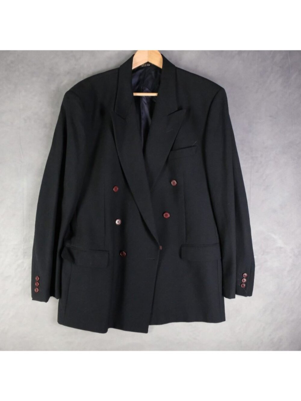 Vintage Blazer Mens 52 42L Tall Black Double Breasted Wool Italian Business Peak
